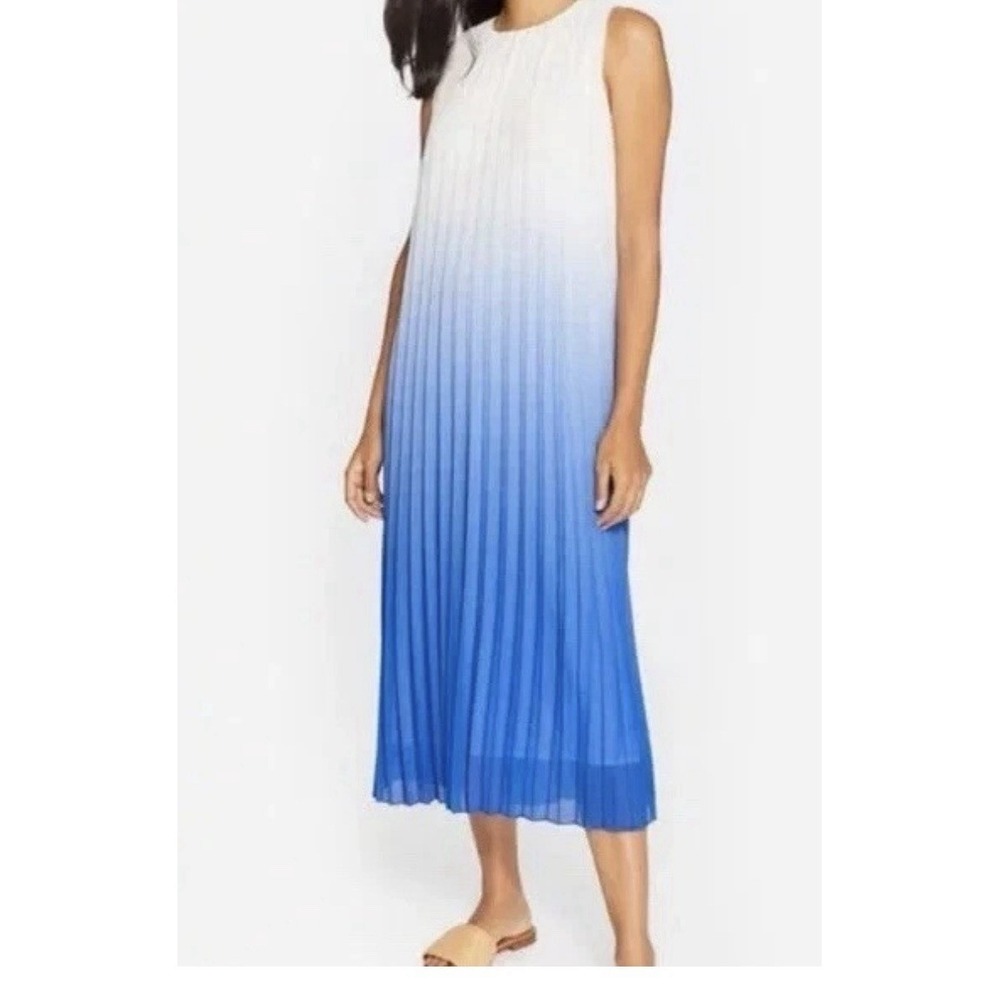 NEW! J. McLaughlin Bowen Dress Size S White Blue Ombre Knife Pleat Flowy Midi